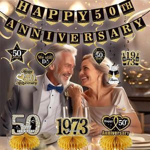 2 Striscioni Per 50° Anniversario: Ghirlanda Triangolare Dorata Con Cuori, Decorazioni Per Feste