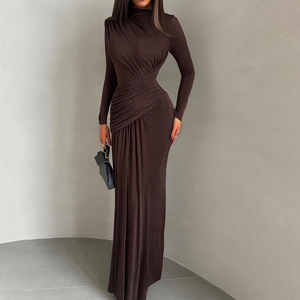 Y2400 Nuovo <span class=keywords><strong>Abito</strong></span> Autunno-Inverno da Donna, Moda Tinta Unita, Collo Tondo Plissettato, Aderente, Maniche Lunghe, Elegante - Product Image 1