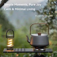 Bouilloire de camping en alliage d'aluminium avec poignée en bois, pour faire bouillir de l'eau, du thé ou du café en extérieur, pot portable pour pique-nique, kit de cuisine pour le camping et la randonnée