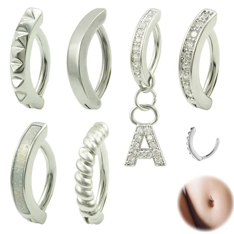 Barras De Barriga Botão Umbigo Clicker Bar Anel CZ Gem Plain Body Piercing Jóias