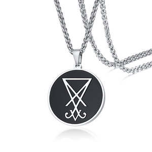 Collar con Colgante Redondo con Sello de Lucifer Personalizado para Hombre, Medalla de Acero Inoxidable Grabable, Símbolo Oculto, Joyería Gótica Oscura - Product Image 5