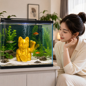 Ornement Créatif Personnalisé en Impression 3D : Chat Porte-Bonheur de Dessin Animé pour Aquarium, Réservoir de Poissons et Crevettes, Grottes de Cache-cache et Micro-Paysages - Product Image 5