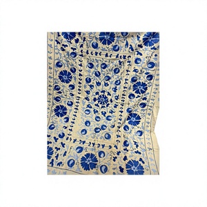 Tela de Algodón Transpirable Azul Real con Bordado Floral Kashmiri, Tela Azul con Bordado de Flores de Jardín para Vestidos - Product Image 5