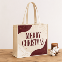 Sac en toile de Noël en coton léger, personnalisable, avec motif étoile givrée, pour le marché et la promotion, disponible en stock et personnalisable