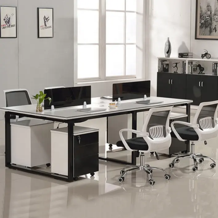 새로운 디자인 백색 분할 간단한 강철 현대 핫 세일 광택 있는 사무용 가구 2 6 4 사람 사무실 워크스테이션