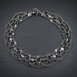 Chaîne de cheville vintage multicouche avec pierre naturelle, bijoux unisexe tendance en acier inoxydable plaqué argent antique - Product Image 3