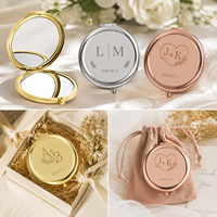 Miroir compact en métal moderne gravé sur mesure, cadeau de mariage personnalisé, miroir de maquillage pour demoiselle d'honneur avec nom, monogramme, date, logo