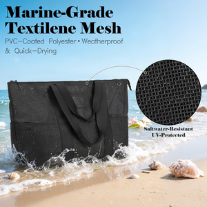 Sac fourre-tout en maille de nylon personnalisé réutilisable avec poignées imprimées sur mesure pour cadeaux, sac de courses en maille, sac de plage en maille avec logo personnalisé - Product Image 3