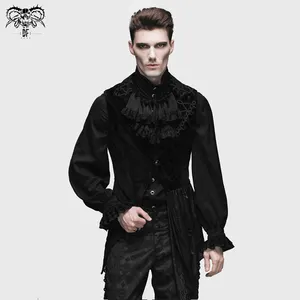 WT004 Autumn party men Gothic patterned turn down collar floral spiral black velveteen vest