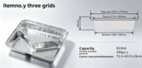Barquette en aluminium à 3 compartiments, qualité alimentaire, côtelée avec couvercle, pour la restauration aérienne, vente en gros, OEM personnalisé