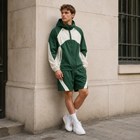 Ensemble survêtement coupe-vent à capuche et short IKDEER personnalisé avec blocs de couleur réfléchissants pour le sport quotidien et le jogging