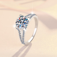 Bague de fiançailles double rangée en argent sterling S925 avec moissanite taille ronde couleur D VVS1 certifiée GRA pour femme