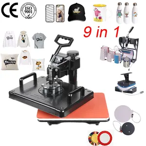 Double affichage 9 en 1 Combo Presse À Sublimation Thermique/Machine De Transfert De Chaleur Pour t-shirt/chapeau/tasse/Stylo