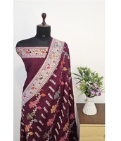 Sari Banarasi en Georgette Tussur Pur, Semi-Tissé à la Main, avec Détails Exquis Tilfi Meena, Multicolore, Meenakari Traditionnel