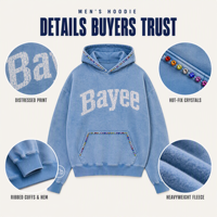 Sweat à capuche zippé en molleton 100% coton épais 500 GSM, coupe oversize, avec strass et perles, impression DTG, effet délavé vintage, style streetwear