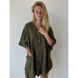 Blouse longue décontractée et sexy pour femme, tricotée, écologique, de haute qualité, avec col à revers, design tendance, vente en gros, personnalisable OEM - Product Image 1