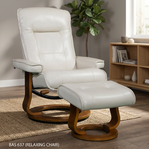 Fauteuil relaxant Rilaxa BAS637 B, salon, cuir véritable, structure en bois, design scandinave, meubles de Malaisie - Product Image 2