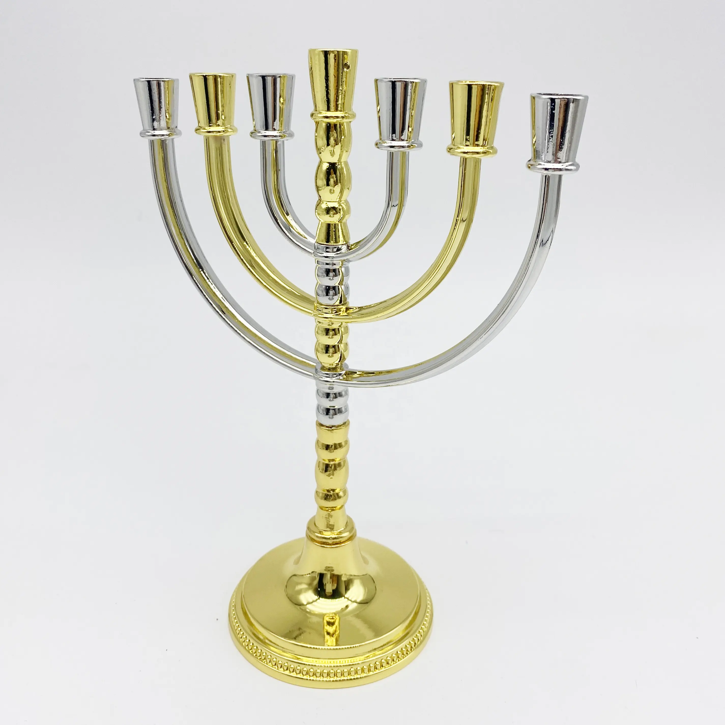 Silver and Gold 7 Branch Temple Revolving Menorah