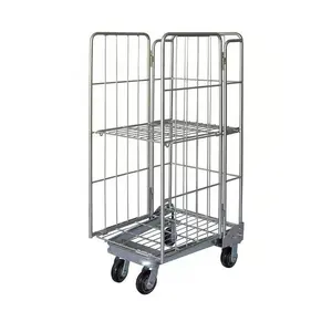 Wire mesh collapsible heavy duty logistics wire mesh roll container cage hand cart for warehouse Industrial Rolling Storage Cage