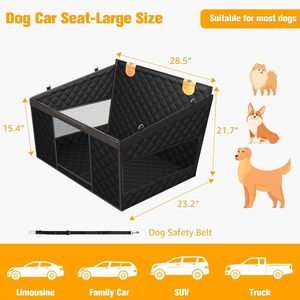 Transporteur de sécurité pour chien pliable imperméable en Oxford, fond rigide, extensible, grand siège de voiture, lit avec fenêtres en maille - Product Image 5