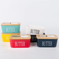 Boîte de conservation de beurre en céramique en gros avec couvercle en bambou et couteau, récipient hermétique pour beurre pour comptoir de cuisine