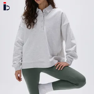 Wholesale Loungewear Women Oversized High Quality Sport Button Up Sweatshirt Hoodie