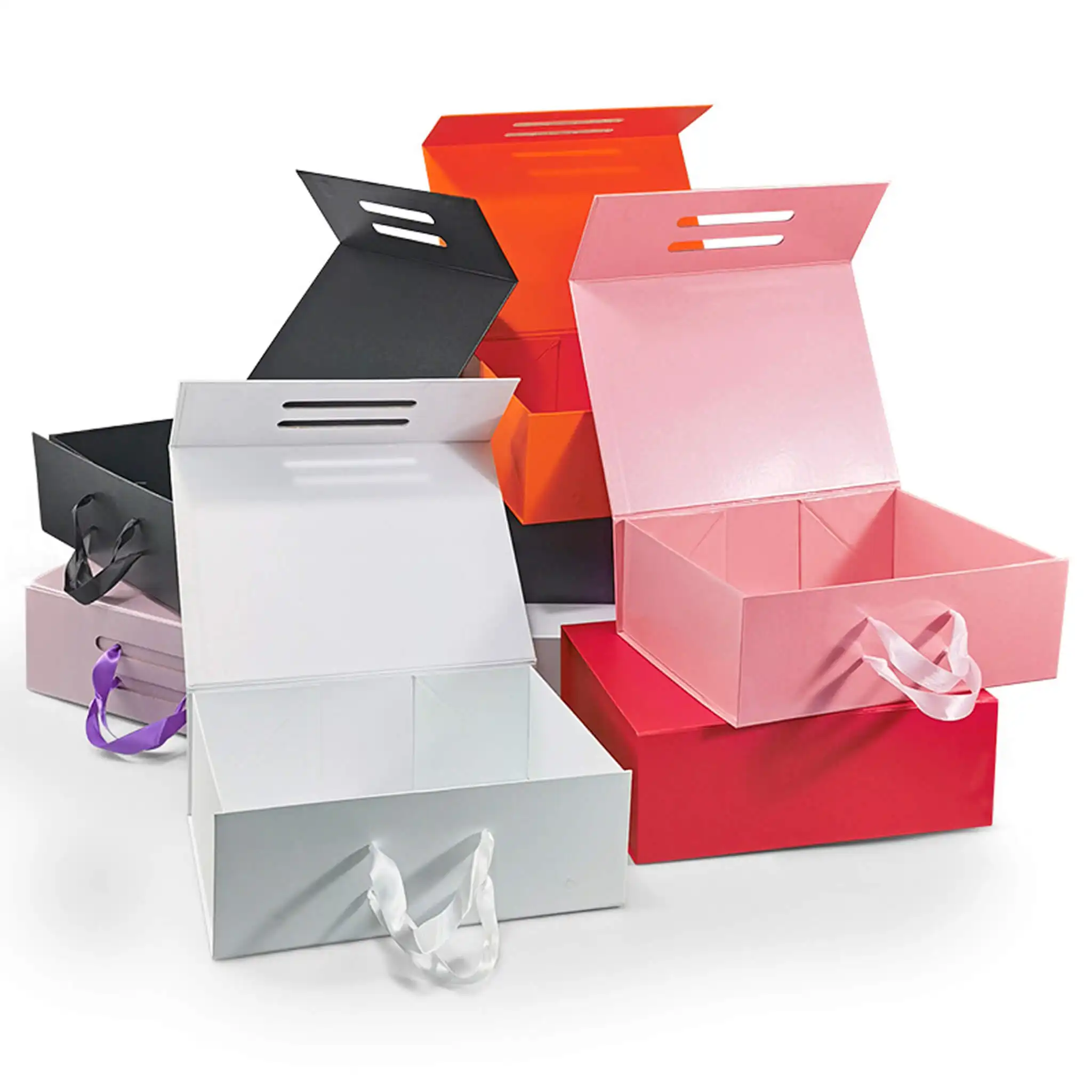 Custom Merk Luxe Wit Opvouwbaar Magnetische Grote Papieren Kleding Verpakking Geschenkdoos Verpakking Met Lint Voor Kleding Iso9001