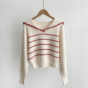 Chic décontracté col <span class=keywords><strong>marin</strong></span> à manches longues chandails pulls en tricot à rayures lâches pour les femmes - Product Image 5