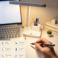 Lampe de bureau LED réglable en plastique avec support pour batterie externe et stylo, idéale pour la lecture dans la chambre ou le bureau d'étudiant en dortoir