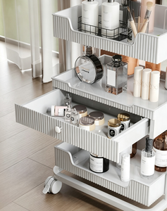Chariot de rangement roulant blanc pour salon de beauté avec tiroir et plateaux en maille pour institut de beauté et studio de manucure - Product Image 5