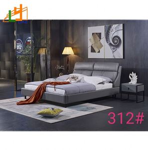 Muebles de dormitorio nórdicos sencillos y modernos, cama doble de cuero auténtico, de lujo - Product Image 2