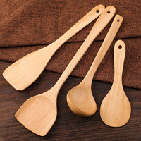 Ensemble de spatules et cuillères en bois à long manche antiadhésives, 4 pièces, ustensiles durables à laver à la main pour la cuisine à domicile
