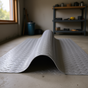 Rouleau de sol de garage en PVC gris argenté 7,5x17 pieds, motif losanges, antidérapant, facile à nettoyer, pour usage intérieur - Product Image 2