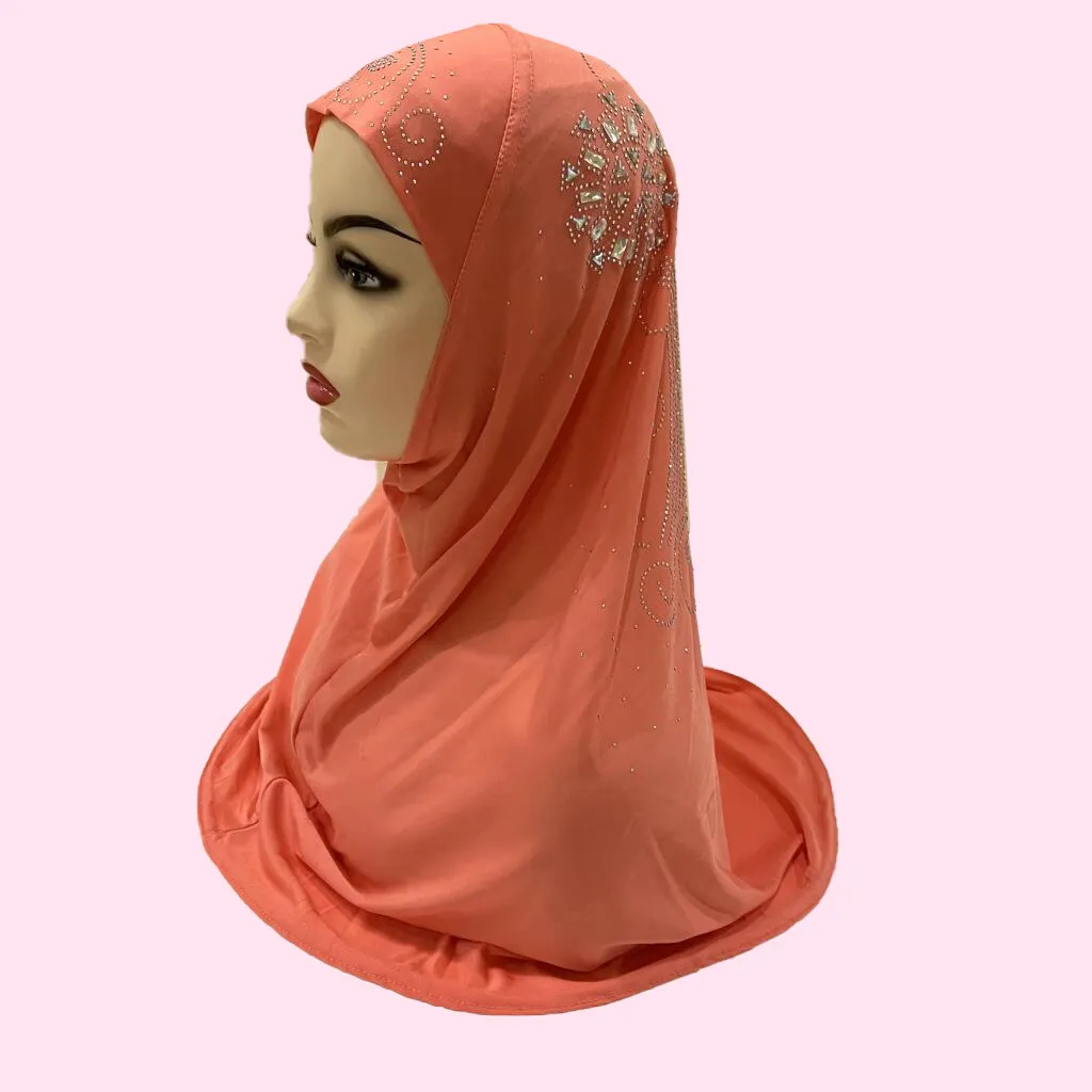 للبيع بالجملة من شركة ييوو FURUI للحجاب الفوري قطعة واحدة للحجاب مع كريستال لفتيات عربية إسلاميات وشالات طرحة فورية