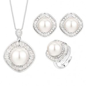Zhuang Shengsheng Jewelry Women Popular 16-12mm Imitation White Pearl Square Drop <b>Earrings</b> Zircon Copper Gold-Plated Elegant - Product Image 1