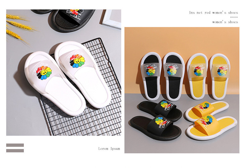 Custom Slippers Women Smiling Face Sun Flower Soft Sole Non-slip Wear-resistant Summer Beach Shoes