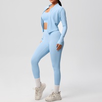 Ensemble de vêtements de sport de yoga trois pièces pour femmes, en spandex/nylon respirant, résistant aux plis, brossé double face, ajusté