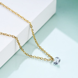 Collar con Colgante de Diamante, Corte Brillante Redondo de 6MM, Cadena de Acero Dorado, Oro Rosa, Cadena para Clavícula, Joyería para Mujer de Uso Diario - Product Image 3