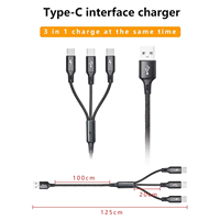 Câble de charge USB 3 en 1, type A vers triple type C, en nylon tressé, multi-ports USB-C, chargeur rapide pour plusieurs téléphones et tablettes