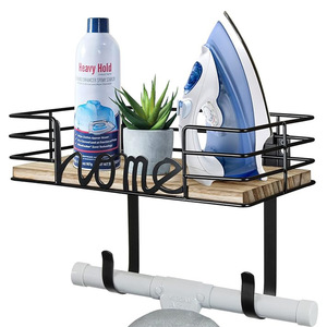 Wooden Wall Mounted Ironing Board Rack With <b>Storage</b> Shelf Heat Resistant For <b>Laundry</b> Room <b>Organization</b> - Product Image 1