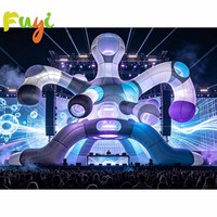 Cabine DJ gonflable sur le thème de la jungle, scène gonflable violette avec lumières LED, modèle de mascotte de scène gonflable