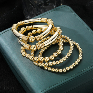 KISSWIFE-Ensemble de 5 pièces, perles plaquées or à la mode, bracelet patchwork en <span class=keywords><strong>bambou</strong></span> pour femmes, bijoux - Product Image 5
