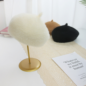 Hợp Thời Trang Người Phụ Nữ Fluffy Giả Thỏ Lông Ấm Dày Sang Trọng Newsboy 3 Màu Sắc Không Có Vành Mùa Đông Cô Gái Ưa Thích Beret Hat - Product Image 6