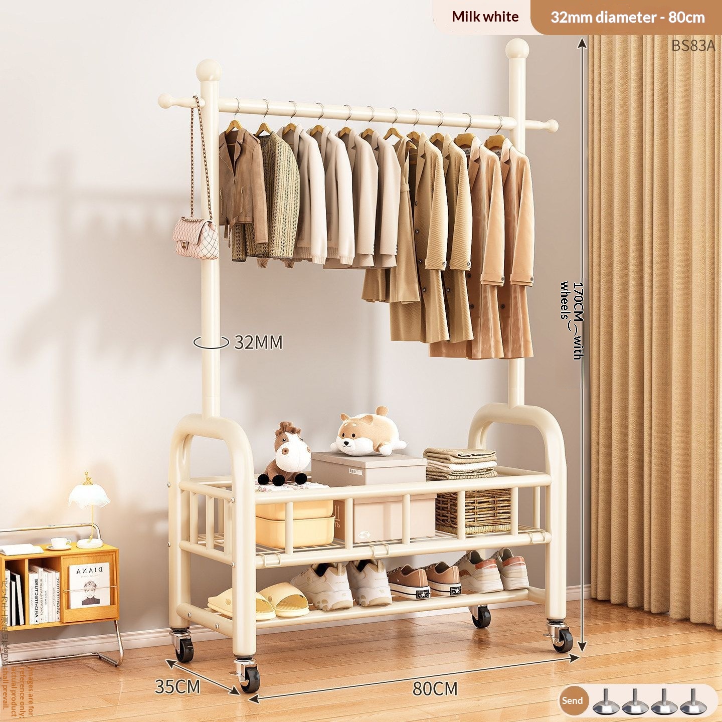 clothes hanger-32-tube single bar-80 cm-off-white