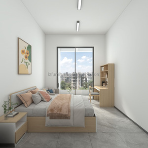 Space-Saving Light <b>Wood</b> Hostel Bedroom Furniture Set with Single Bed Built-in Wardrobe and Work <b>Desk</b> For 3 Star Hotel Projects - Product Image 2