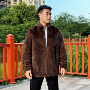 Giacca da <span class=keywords><strong>Uomo</strong></span> Elegante in Vera Pelliccia di <span class=keywords><strong>Visone</strong></span> Stile Cinese <span class=keywords><strong>Cappotto</strong></span> Invernale Color Caffè con Collo Alto e Chiusura a Cerniera - Product Image 3