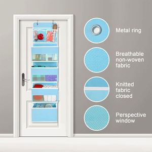 Placard garde-manger salle de bain pépinière chambre au-dessus de la porte de rangement 6 étagères suspendus organisateur de porte de rangement avec 5 grandes poches - Product Image 5