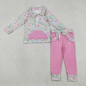 Conjunto de 2 Piezas RTS Boutique para Niños, Primavera-Otoño, Casual, Estampado Floral, Sudadera con Cierre y Pantalones Jogger, Transpirable, Algodón y Spandex - Product Image 2