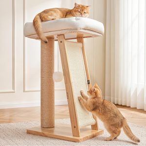 เสาข่วนแมวแบบหรูหรา เป็นมิตรกับสิ่งแวดล้อม สำหรับ<span class=keywords><strong>แมว</strong></span>ขนาดเล็ก/กลาง พร้อมที่นั่งยกสูง พื้นผิวข่วนแนวตั้ง และกระดิ่งแขวน - Product Image 5