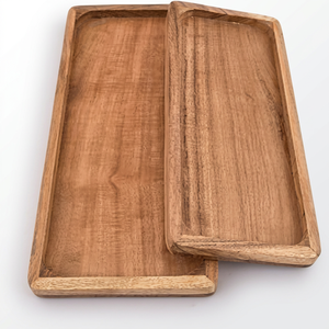 Plateau rond en bois pour la maison - Plateau de service imperméable pour café ou nourriture, plateau décoratif fabriqué en Inde - Product Image 1
